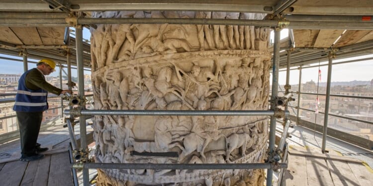 Restorers swap brushes for lasers in the first restoration of an iconic Roman monument in 40 years