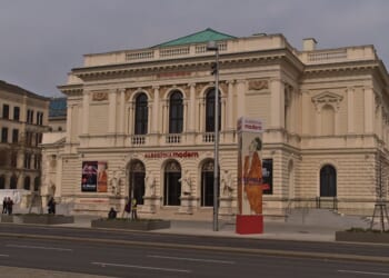 The Künstlerhaus museum stands in the daylight near Karlsplatz in the historic center of Vienna, Austria on March 20, 2022.