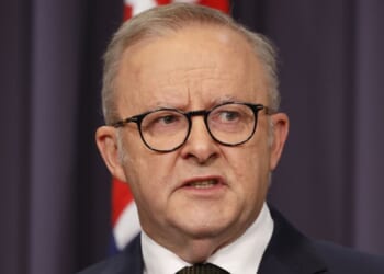 Prime Minister Anthony Albanese speaks to the media Sunday December 14, 2025 in Canberra, Australia, after two gunmen opened fire at Sydney's world-famous Bondi Beach, killing 15 people.