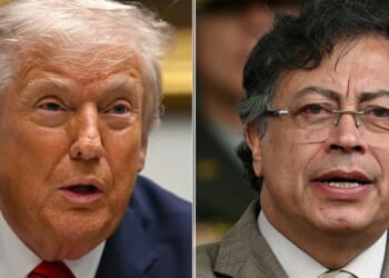 President Donald Trump said Wednesday that Colombia's President Gustavo Petro, right, "is going to get into big trouble if he does not wake up."