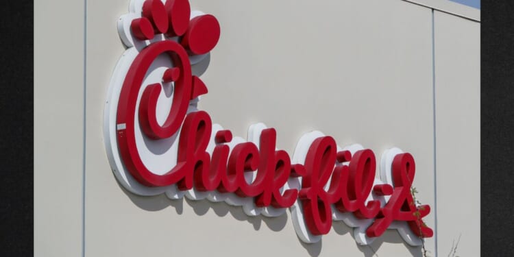 A Chick-fil-A logo is displayed on one of the company's restaurants in San Diego, California.