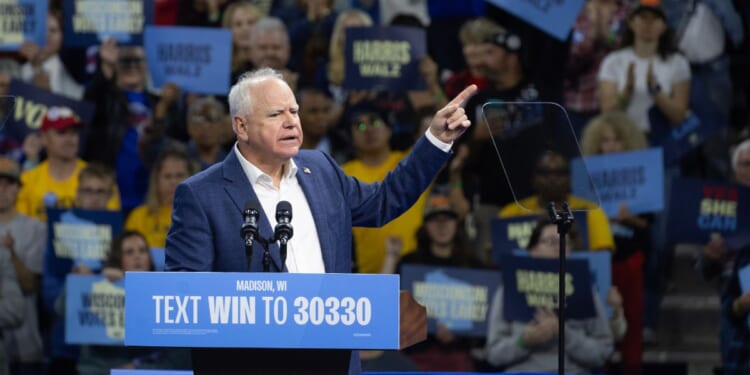 Minnesota Gov. Tim Walz speaks at a get-out-the-vote rally on Oct. 22, 2024, in Madison, Wisconsin.