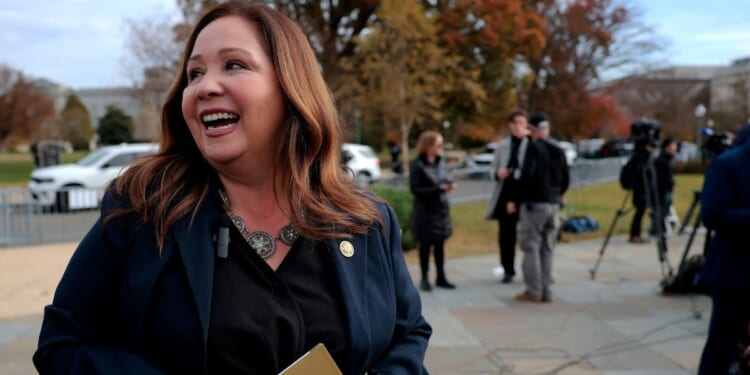 Rep. Adelita Grijalva, a Democrat from Arizona, exits from the news conference on the Epstein files outside the U.S. Capitol on Nov. 18, 2025, in Washington, D.C.