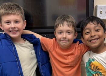First graders Kolton, Dereck, and Bryson saved their choking teacher in Colonial Heights, Virginia, last month.