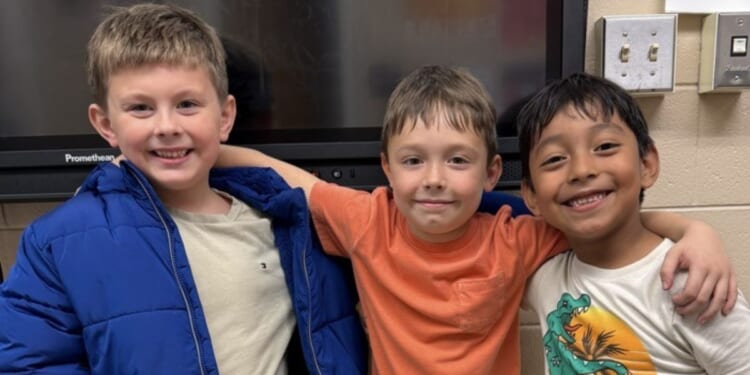 First graders Kolton, Dereck, and Bryson saved their choking teacher in Colonial Heights, Virginia, last month.