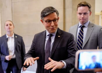 Speaker of the House Mike Johnson speaks to reporters outside his office at the U.S. Capitol Building on Dec. 3, 2025, in Washington, D.C.