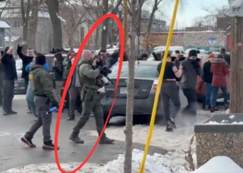 An immigration officer used a paintball gun to help disperse hostile anti-ICE protesters Monday in Minneapolis, MInnesota.