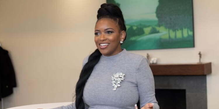 Rep. Jasmine Crockett speaks at Plum Hollow Golf Club on Nov. 15, 2025, in Southfield, Michigan.