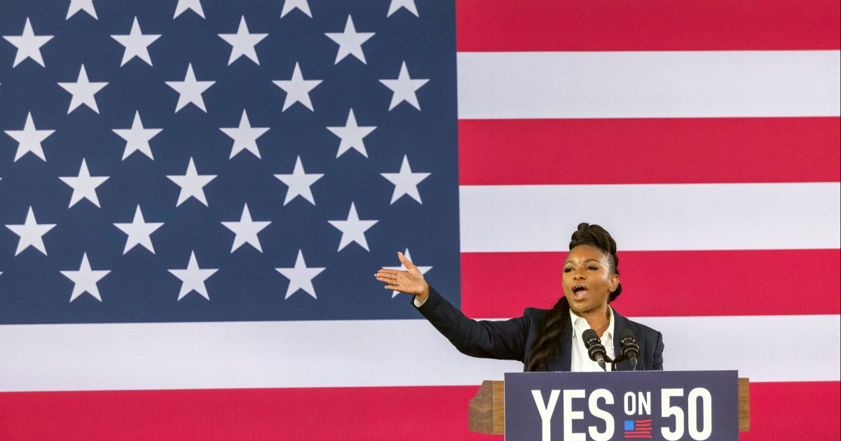 Democrat Representative Jasmine Crockett speaks at an event in Los Angeles on Nov. 1, 2025.