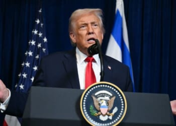 President Donald Trump speaks during a joint press conference with Israeli Prime Minister Benjamin Netanyahu at Trump's Mar-a-Lago residence in Palm Beach, Florida, on Dec. 29, 2025.