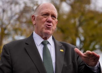 White House Border Czar Tom Homan stops to speaks to reporters following a video interview on the North Lawn outside of the White House on Nov. 14, 2025, in Washington, D.C.