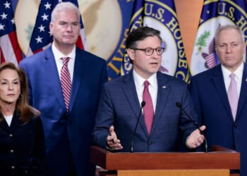 House Speaker Mike Johnson of Louisiana, flanked by other House Republicans, discusses affordability Wednesday at a news conference at the U.S. Capitol in Washington, D.C. The Republican leaders discussed health care plans with a vote regarding an extension of Obamacare subsidies looming.