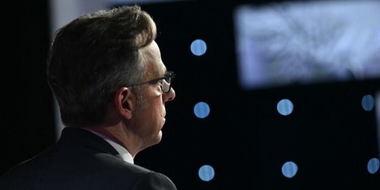 CNN anchor Jake Tapper looks on during the first presidential debate between Then-President Joe Biden and then-Presidential candidate Donald Trump at CNN's studios in Atlanta, Georgia, on June 27, 2024.