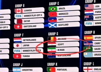 A screen displays the final result of Friday's FIFA World Cup 2026 Official Draw in Washington, D.C, which resulted in two countries with some of the strongest anti-gay laws ending up in a "pride match."