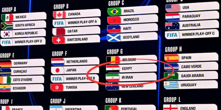 A screen displays the final result of Friday's FIFA World Cup 2026 Official Draw in Washington, D.C, which resulted in two countries with some of the strongest anti-gay laws ending up in a "pride match."