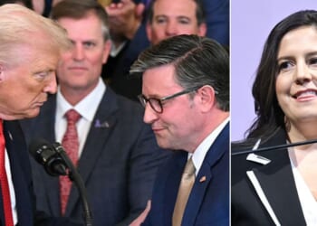 President Donald Trump, seen in an October photo, got involved after a clash between House Speaker Mike Johnson and New York GOP Rep. Elise Stefanik, right.