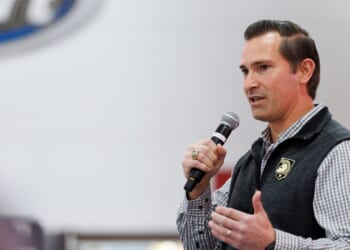 Republican congressional candidate Matt Van Epps speaks during a get out the vote event on Dec. 1, 2025, in Franklin, Tennessee.