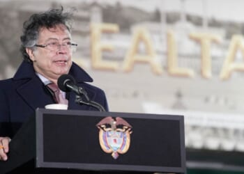 Colombia's President Gustavo Petro delivers a speech during a military ceremony to introduce the new commanders of the Armed Forces in Bogota on December 29, 2025.