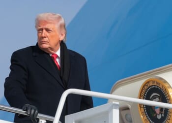President Donald Trump boards Air Force One on Jan. 16, 2026, in Joint Base Andrews, Maryland.