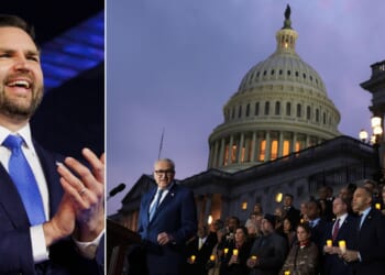 Vice President J.D. Vance, left, seen in a December photo, was among many conservatives accusing the Congressional Democrats of staging cringe political theater with their candlelight Jan. 6 stunt on the Capitol steps.