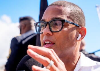 Former CNN host Don Lemon speaks to Rep. Al Green at a rally in Washington, DC on Sept. 2, 2025.