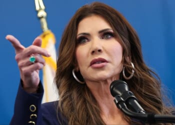 Secretary of Homeland Security Kristi Noem speaks during a Thursday news conference to discuss ICE operations.