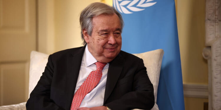 United Nations Secretary General António Guterres is welcomed by Britain's Prime Minister Keir Starmer to 10 Downing Street in London, England, on Jan. 16, 2026.