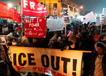 People gather for a protest after the killing of Renee Nicole Good on Jan. 8, 2026, in Minneapolis, Minnesota.