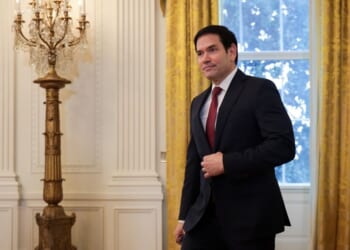 Secretary of State Marco Rubio arrives for a meeting with President Donald Trump and oil and gas executives in the East Room of the White House on Jan. 9, 2026, in Washington, D.C.