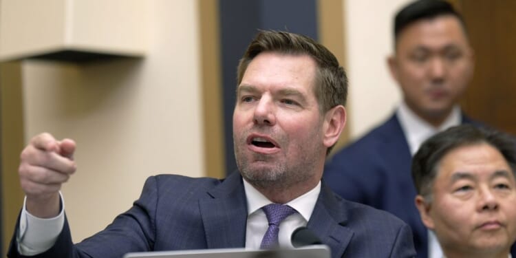 Rep. Eric Swalwell questions Special Counsel Jack Smith as he testifies during a hearing before the House Judiciary Committee in the Rayburn House Office Building on Capitol Hill on Jan. 22, 2026, in Washington, D.C.