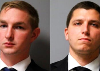 Austin police officers Christopher Taylor, left, and Karl Krycia, right, were initially indicted in 2019 for murder for a line-of-duty fatal shooting of an Austin man who came at them with a knife.