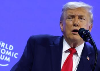 President Donald Trump gives a speech at the World Economic Forum Wednesday in Davos, Switzerland.