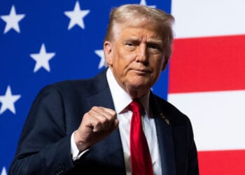 President Donald Trump departs after addressing senior military officers at Marine Corps Base Quantico in Quantico, Virginia, on Sept. 30.