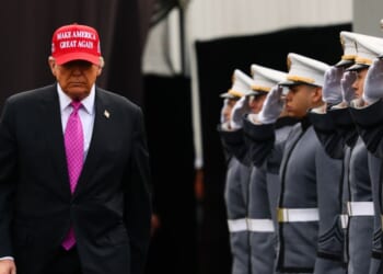 President Donald Trump walks the field prior to addressing graduates of the United States Military Academy at West Point in Michie Stadium on May 24, 2025, in West Point, New York.
