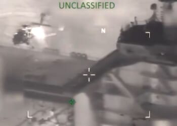 The U.S. Southern Command posted video of a helicopter hovering over the seized oil tanker M/T Sophia.