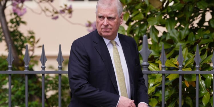 Activists hang arrest photo of former British Prince Andrew at Louvre