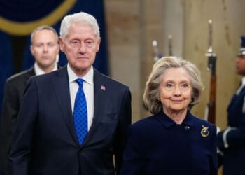 Former President Bill Clinton and former Secretary of State Hillary Clinton arrive at the US Capitol in Washington, DC on Jan. 20, 2025.