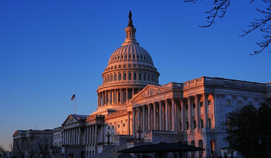 Shown is the U.S. Capitol in Washington, Tuesday, Feb. 24, 2026, ahead of President Donald Trump's State of the Union address Tuesday. (AP Photo/Matt Rourke)