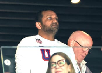 Federal Bureau of Investigation Director Kash Patel looks on prior to the men's gold medal hockey match between Canada and the United States Sunday on day 16 of the Milano Cortina 2026 Winter Olympic games in Milan, Italy.