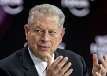 Former Vice President Al Gore speaks at a session during the World Economic Forum annual meeting in Davos on Jan. 22, 2025.