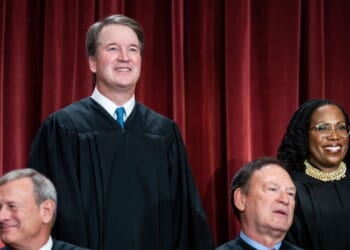 Members of the Supreme Court sit for a group photo following the recent addition of Associate Justice Ketanji Brown Jackson, at the Supreme Court building on Oct. 7, 2022, in Washington, D.C.