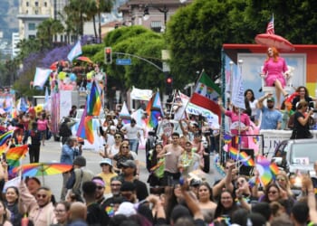 A Gay Pride Parade takes place on Hollywood Blvd. in Hollywood, California, on June 11, 2023.