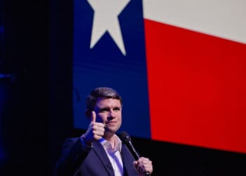 Texas Senate candidate James Talarico, who won last week's Democratic primary, speaks at a campaign rally in Houston.