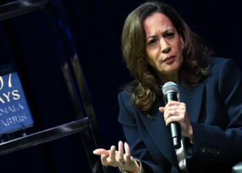 Former Vice President Kamala Harris speaks onstage Oct. 8 in Atlanta, Georgia, during her "107 Days" book tour.