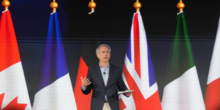 Matt Bennett of Third Way speaks during the "Winning the Middle" conference on March 2, 2026, in Charleston, South Carolina.