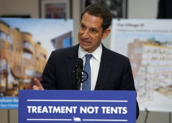 San Francisco Mayor Daniel Lurie steaks at a news conference in San Francisco on Jan. 16, 2026.