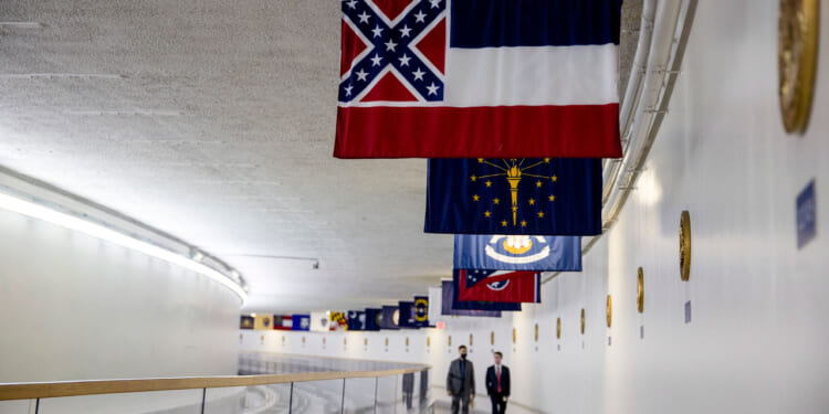 The Mississippi state flag is displayed in the U.S. Senate.