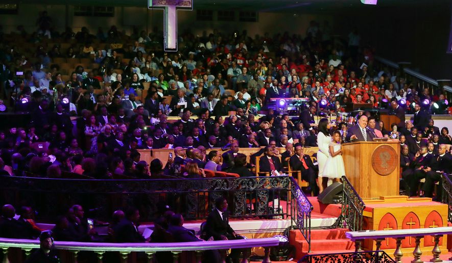 Martin Luther King III speaks at the Mason Temple of the Church of God in Christ, Tuesday, April 3, 2018, in Memphis, Tenn. (AP Photo/Mark Humphrey, File)