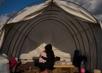 A baby born in a tent on a Beirut roadside struggles to survive, her family displaced by war