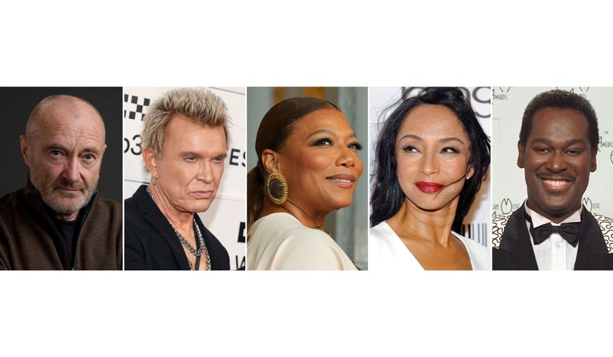 This combination of images show, from left, Phil Collins, Billy Idol, Queen Latifah, Sade and Luther Vandross. (AP Photo)